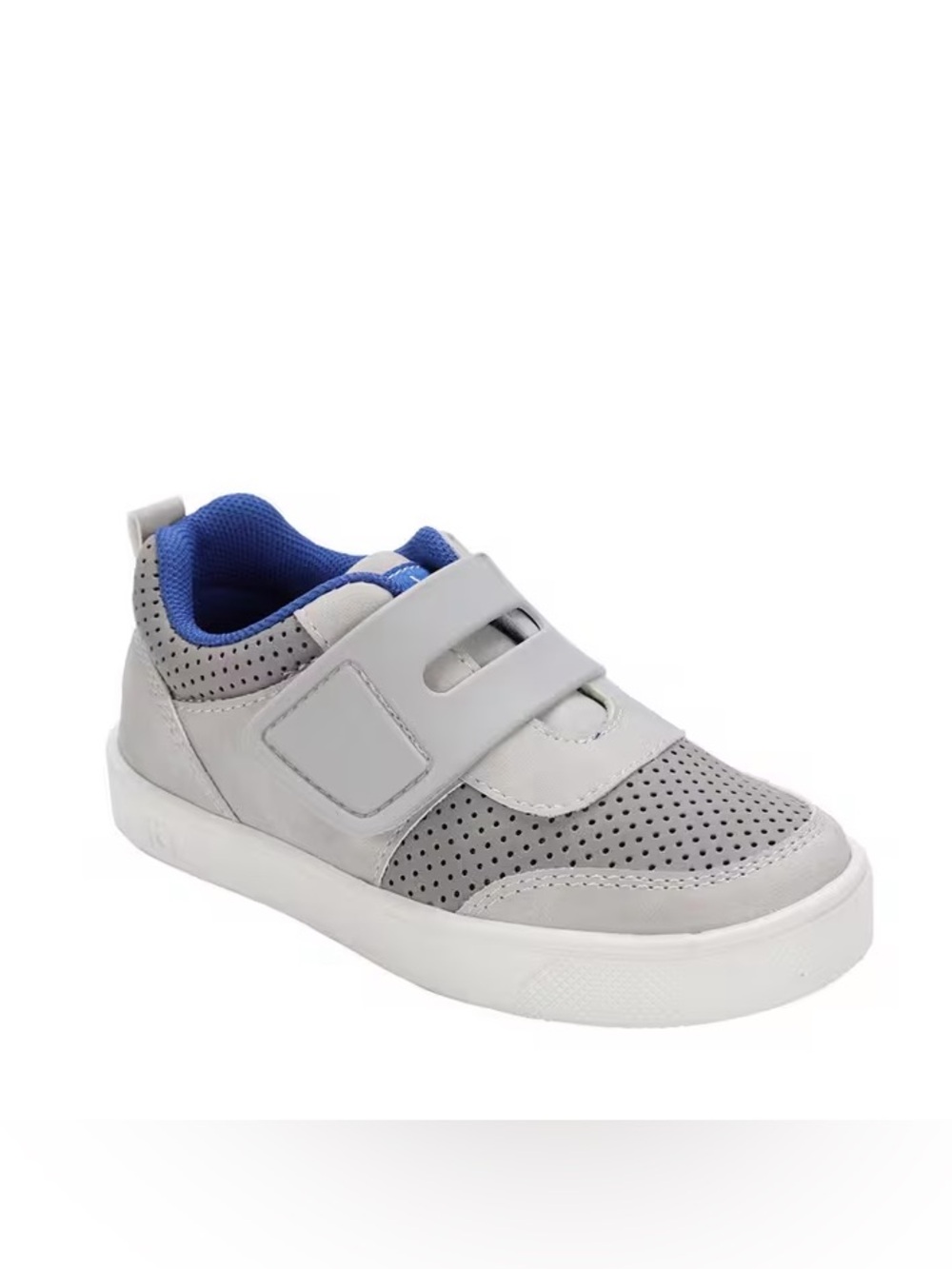 Oomphies Devon Kids Gray Velcro Sneakers with Blue Lining Size 7C NIB